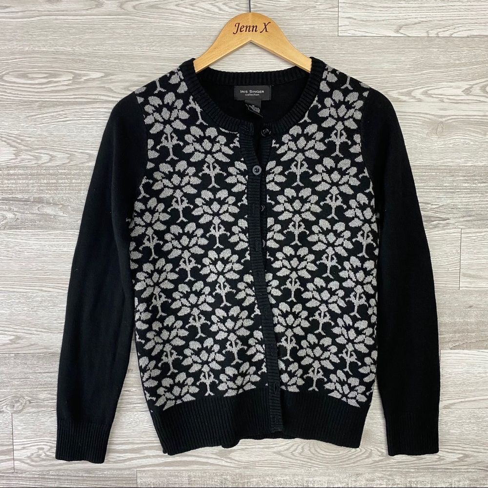 Iris Singer Black White LongSleeve Button Cardigan